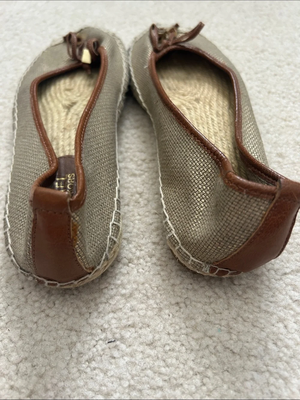 Michael Kors Taupe Canvas Espadrille Ballet Flats with Brown Trim
